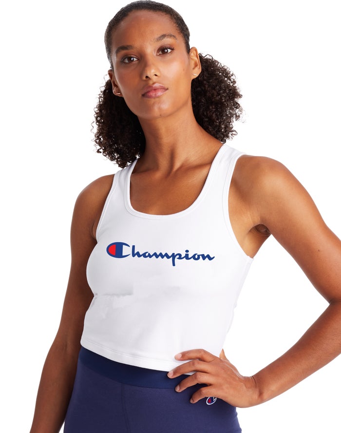 Champion Authentic Crop Script Logo Tanktop Dames - Wit - Belgie 2689HOYVJ